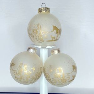 Vintage Rauch Opaque Glass Ornaments Gold Nativity Set of 3 READ below